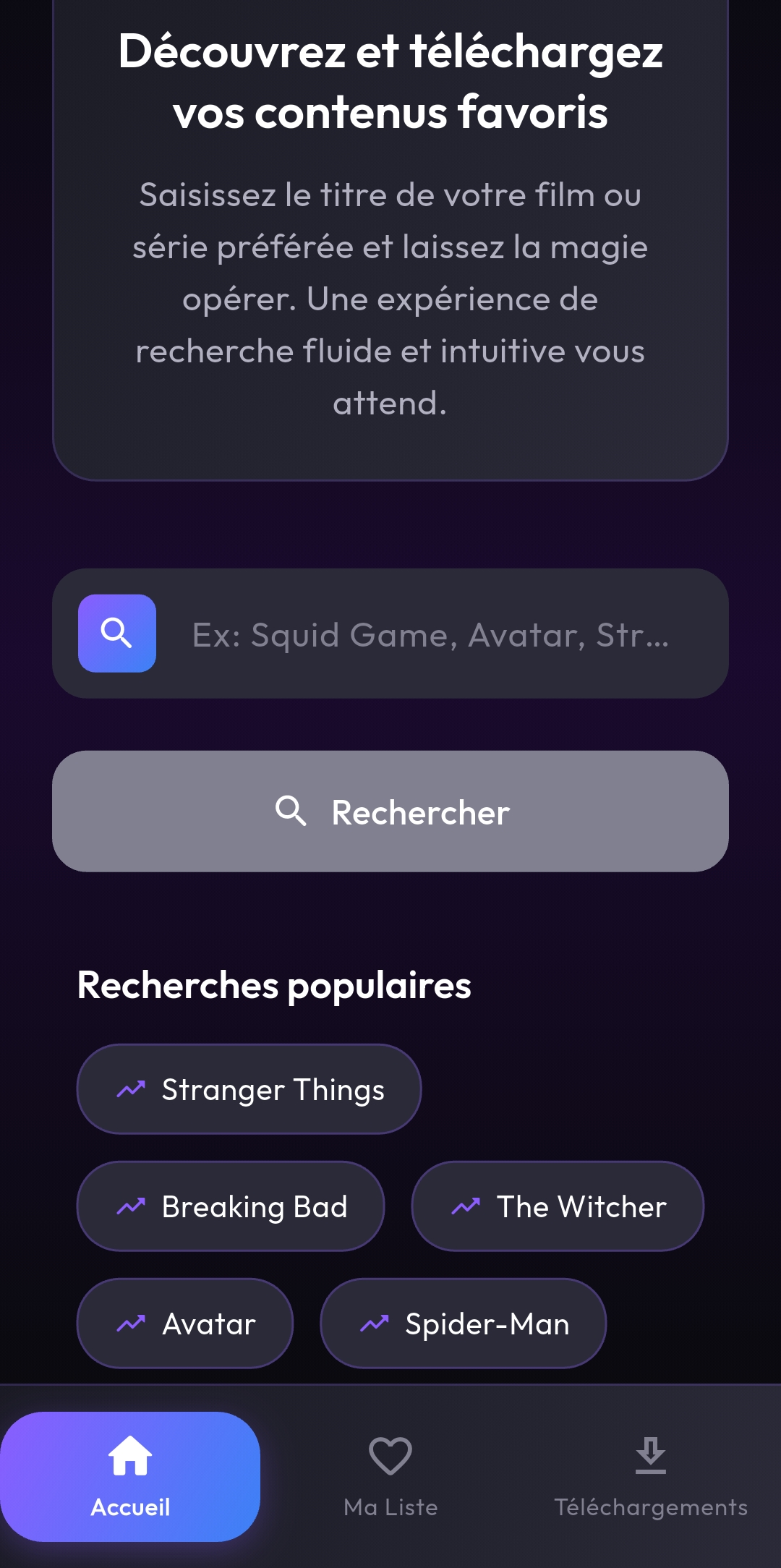 Accueil de LandFlix montrant les tendances du jour